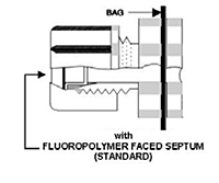 Multi-Layer Foil Gas Sampling Bags, On/Off Valve, Nickel Plated HR<sup>®</sup>, 1/4" Diameter Barbed Stem and Separate Plastic Jaco<sup>®</sup> Fitting with Fluoropolymer Faced Septum - 4